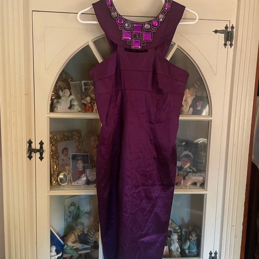 Liliana Purple Jeweled Sheath Cocktail Dress Halter Neckline 6